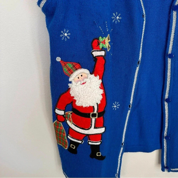 Women’s Sleeveless Royal Blue Santa & Fireplace Christmas Vest Size XL 16-18 GUC - Picture 3 of 7